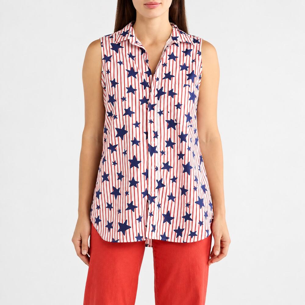 Frank & Eileen Finley Stars Stripes Sleeveless Button Up Shirt L Americana